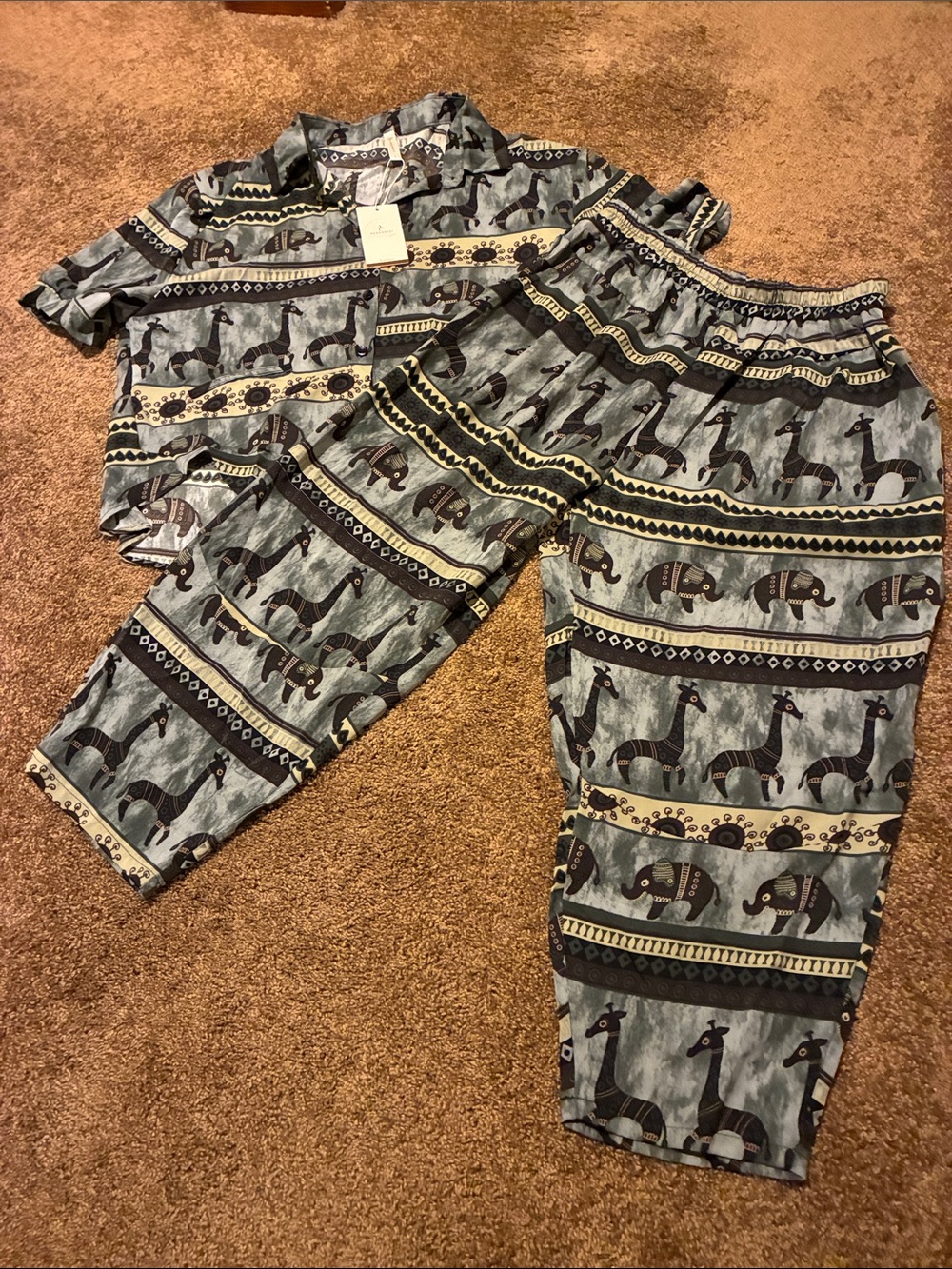 ADDCONFDT.  Two piece Animal Print Set. Green and Black. Size L.  CUTE!  NWT